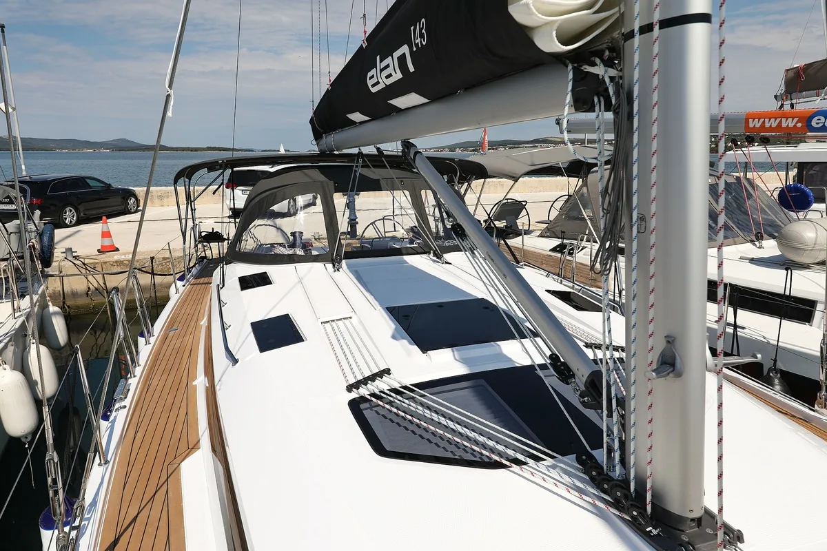Deck of Bava, a Elan Impression 45 sailboat at Grad Biograd na Moru, Croatia