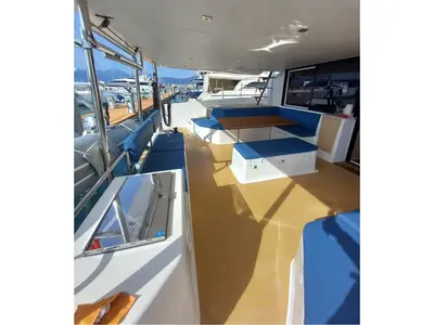 Deck of Niña, a Dufour Catamaran 48 catamaran at Cannigione, Italy