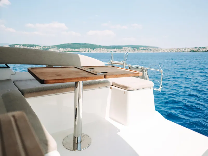 Deck of Ivona, a Bavaria E40 Fly motorboat at Seget Donji, Croatia