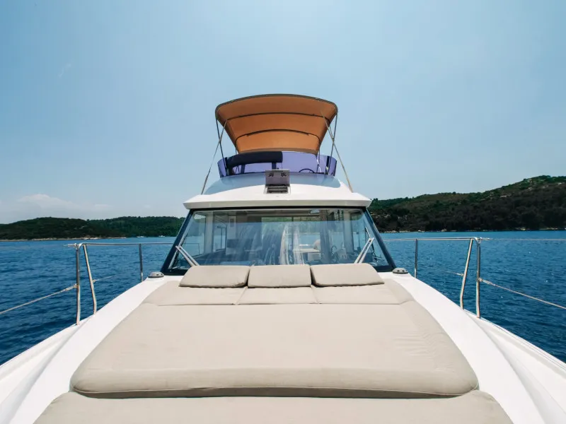 Deck of Ivona, a Bavaria E40 Fly motorboat at Seget Donji, Croatia