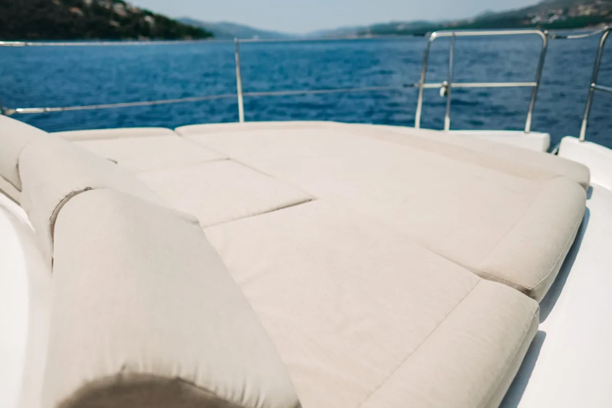 Deck of Ivona, a Bavaria E40 Fly motorboat at Seget Donji, Croatia