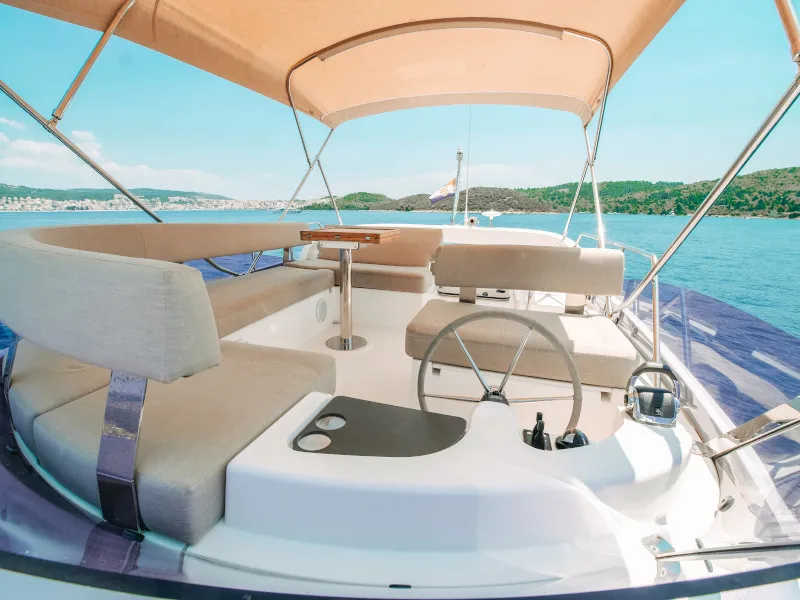 Deck of Ivona, a Bavaria E40 Fly motorboat at Seget Donji, Croatia