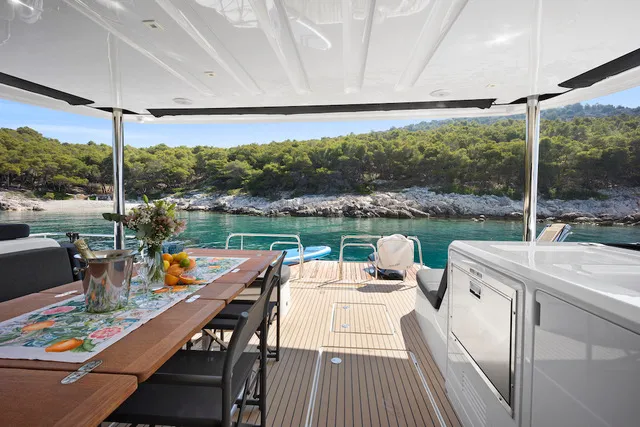 Deck of TIGA GRANDE, a Lagoon 55 catamaran at Šibenik, Croatia