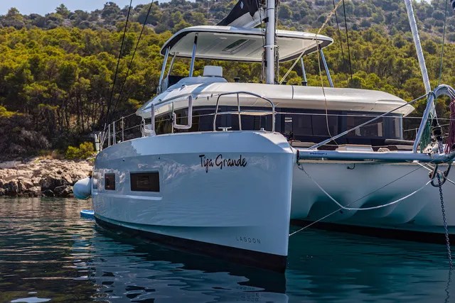 Exterior view of TIGA GRANDE, a Lagoon 55 catamaran at Šibenik, Croatia