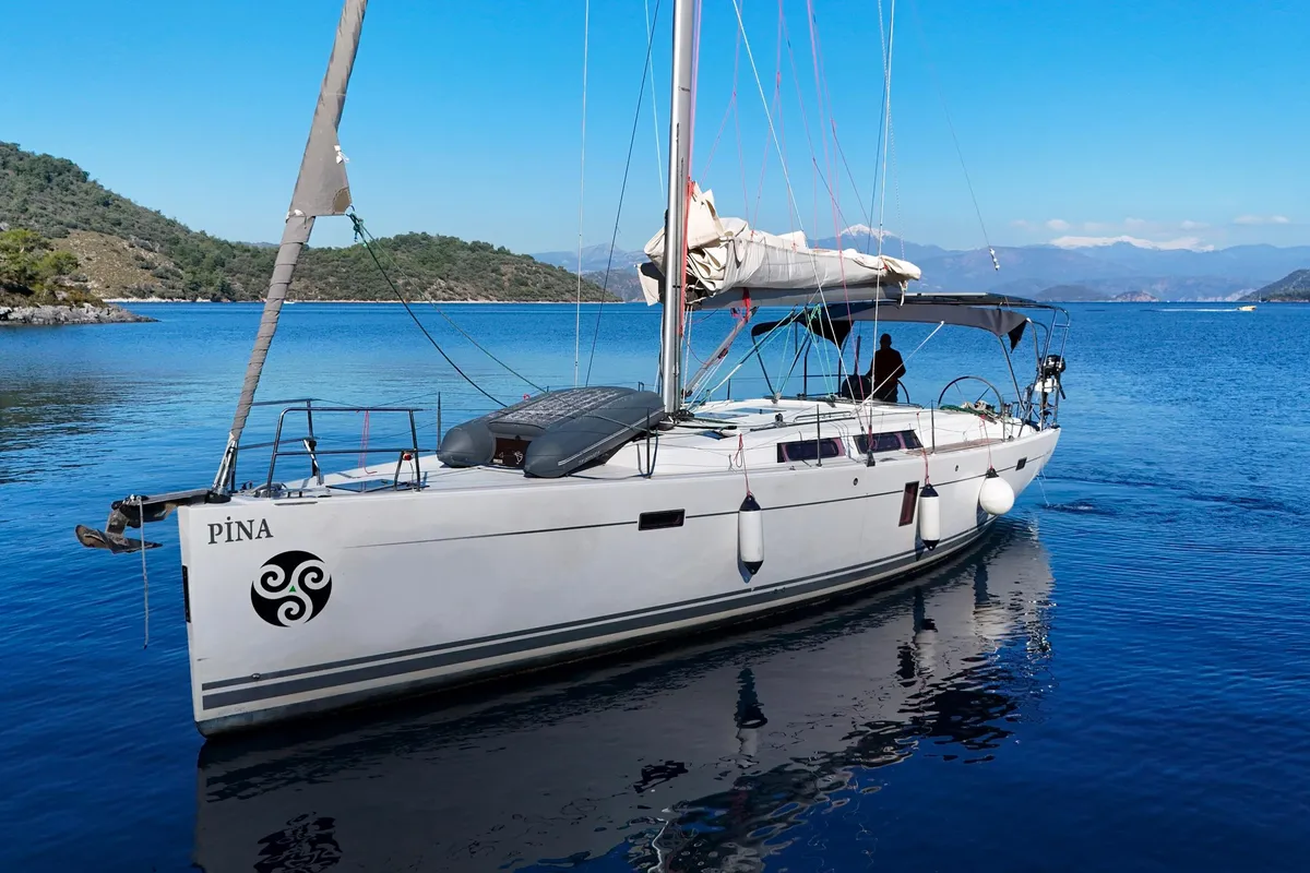 Exterior view of Pina, a Hanse 445 sailboat at Fethiye, Turkey