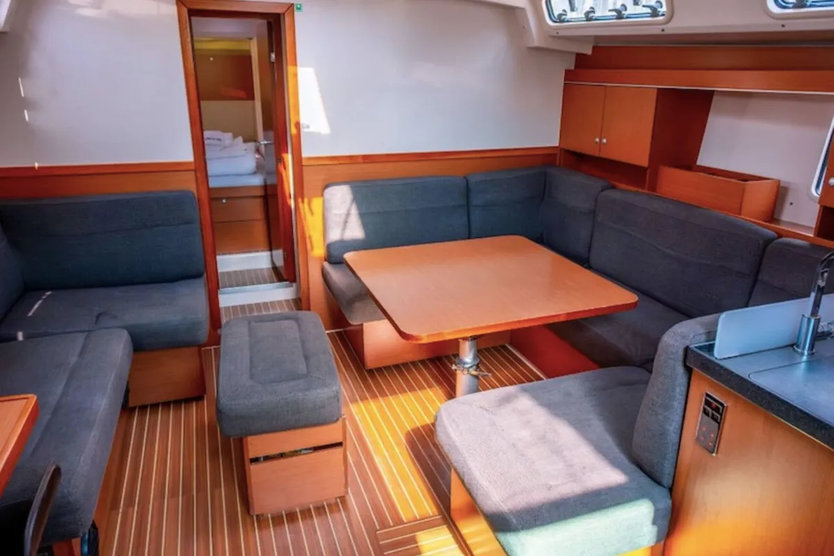 Salon of Pina, a Hanse 445 sailboat at Fethiye, Turkey