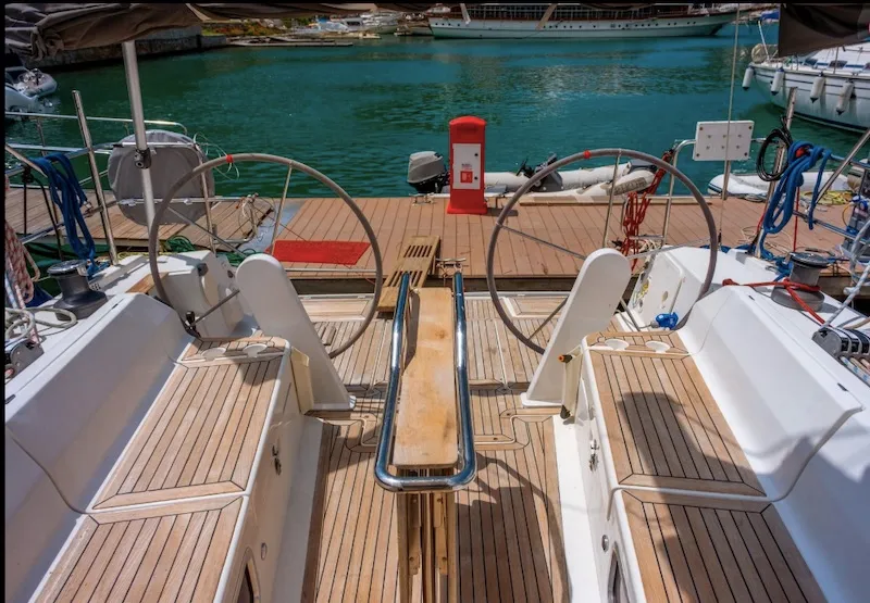 Cockpit of Pina, a Hanse 445 sailboat at Fethiye, Turkey