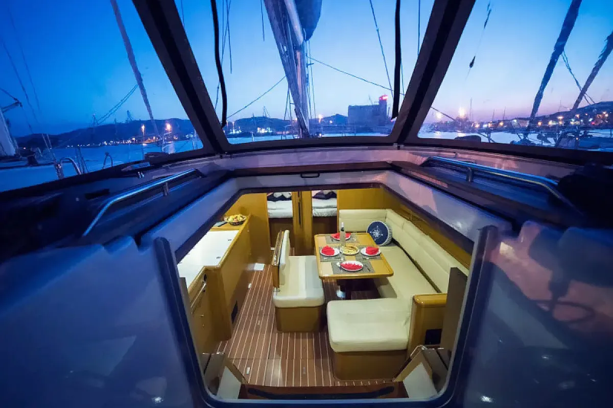 Salon of Eleni, a Jeanneau Sun Odyssey 44 i sailboat at Volos, Greece