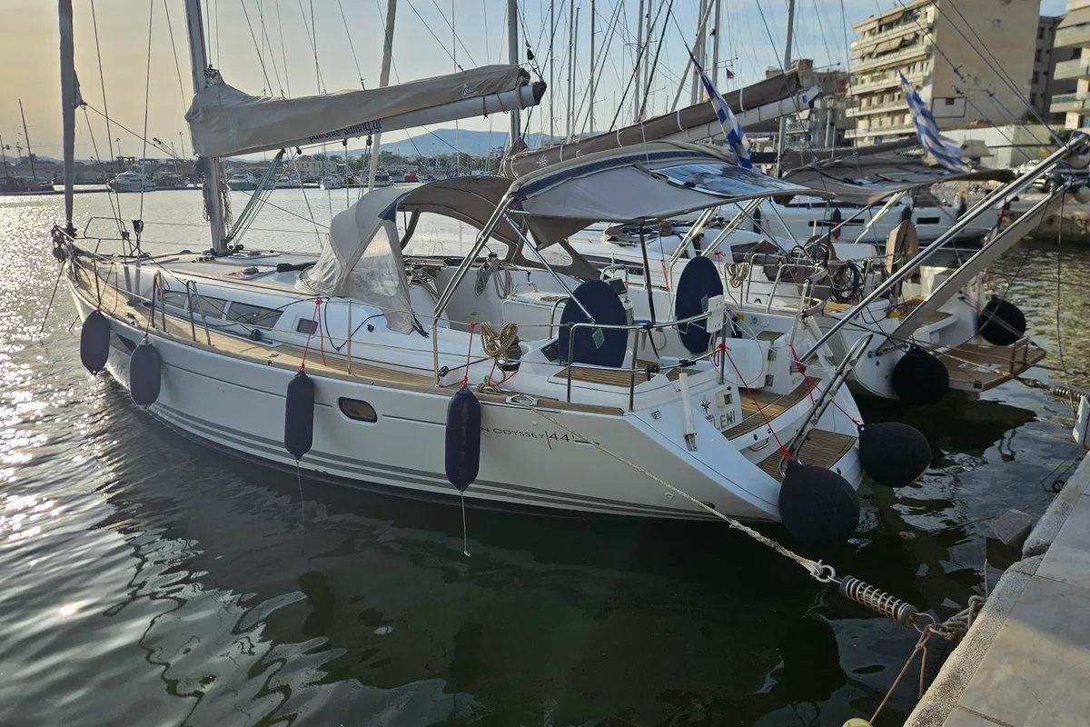 Exterior view of Eleni, a Jeanneau Sun Odyssey 44 i sailboat at Volos, Greece