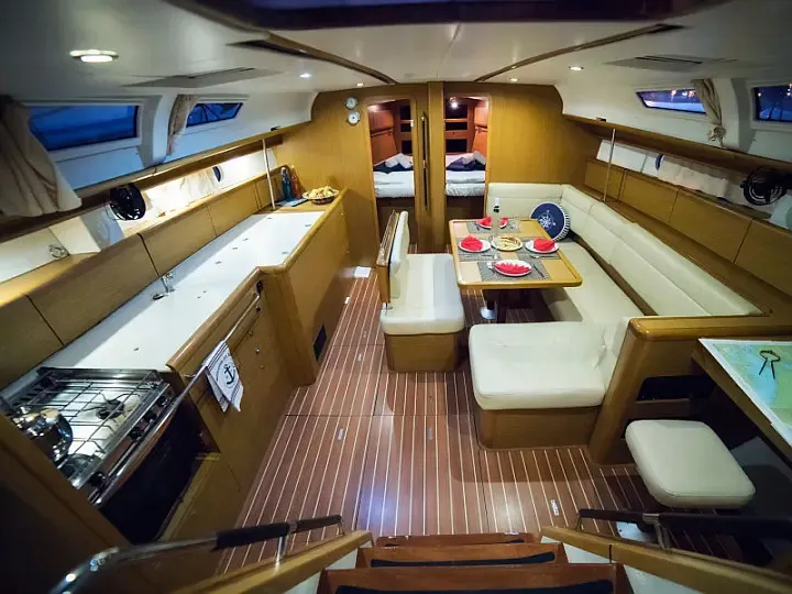 Galley of Eleni, a Jeanneau Sun Odyssey 44 i sailboat at Volos, Greece