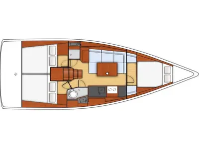 Floor plan of Marica, a Beneteau Oceanis 38 sailboat at Grad Trogir, Croatia