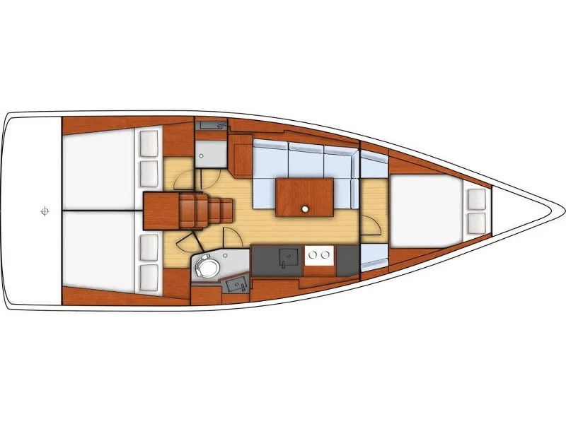 Floor plan of Marica, a Beneteau Oceanis 38 sailboat at Grad Trogir, Croatia