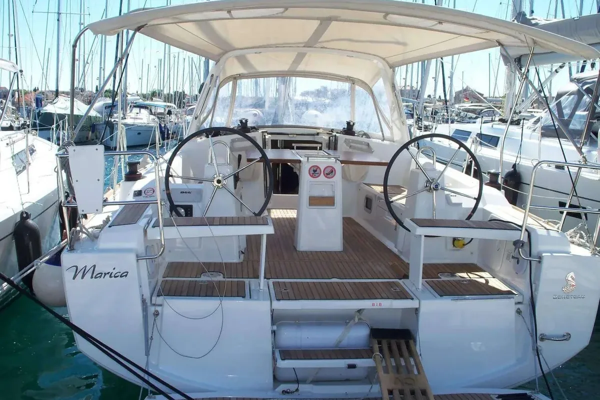 Cockpit of Marica, a Beneteau Oceanis 38 sailboat at Grad Trogir, Croatia