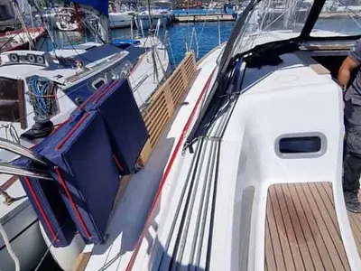 Deck of Capraia, a Jeanneau Sun Odyssey 349 sailboat at Figari/Golfo Aranci, Italy