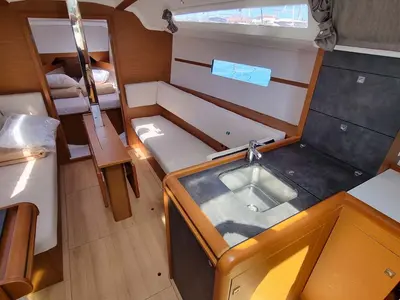 Salon of Capraia, a Jeanneau Sun Odyssey 349 sailboat at Figari/Golfo Aranci, Italy