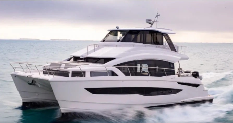 Exterior view of Explorion, a Aquila 54 catamaran at Piraeus, Greece