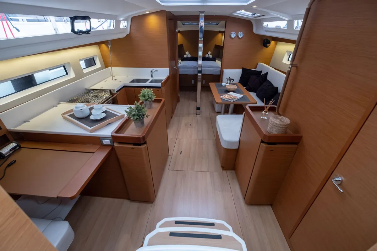 Salon of Loleta, a Jeanneau Sun Odyssey 440 sailboat at Municipal Unit of Lefkada, Greece