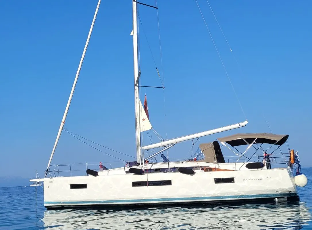 Exterior view of Loleta, a Jeanneau Sun Odyssey 440 sailboat at Municipal Unit of Lefkada, Greece