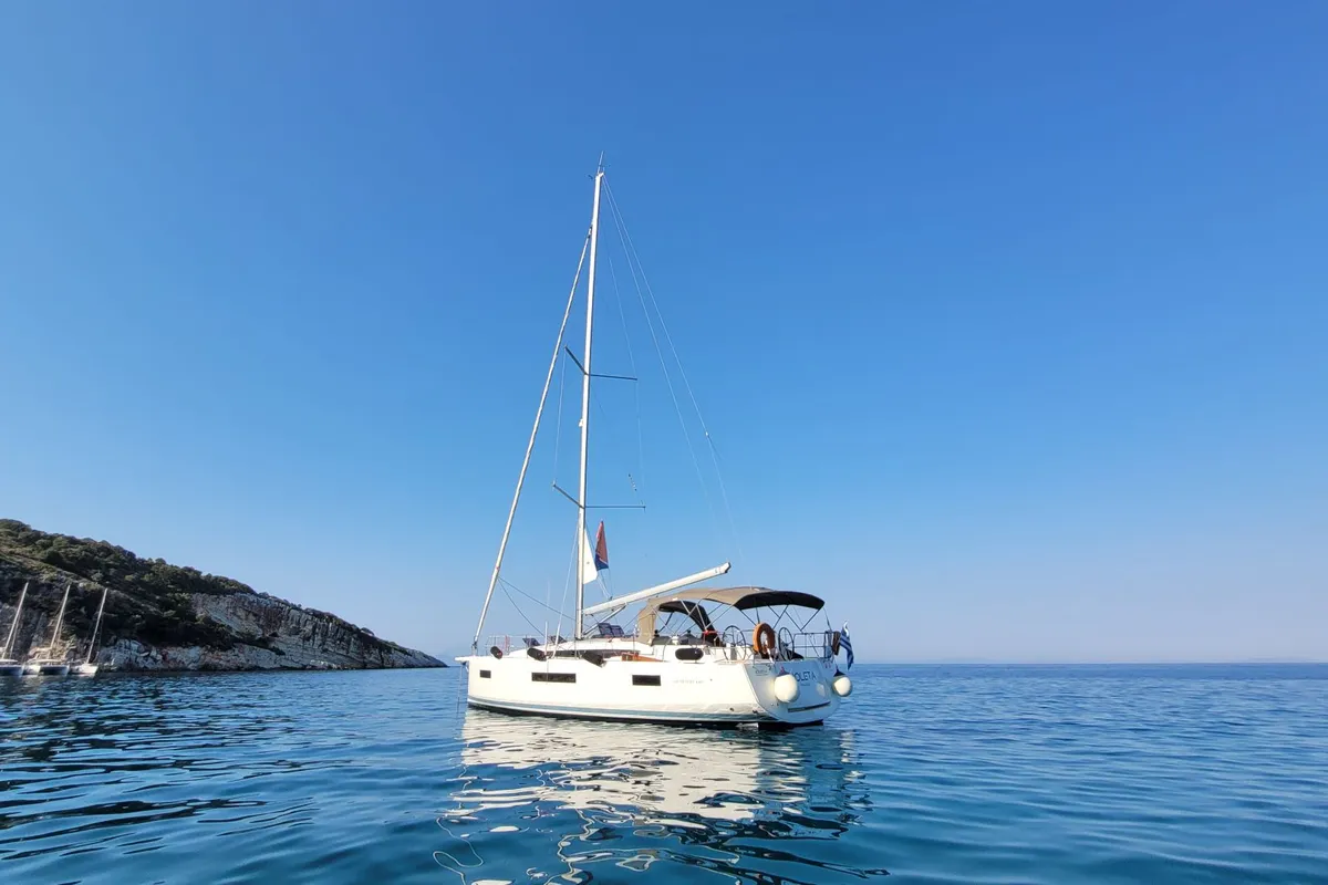 Exterior view of Loleta, a Jeanneau Sun Odyssey 440 sailboat at Municipal Unit of Lefkada, Greece