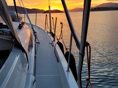 Deck of Loleta, a Jeanneau Sun Odyssey 440 sailboat at Municipal Unit of Lefkada, Greece