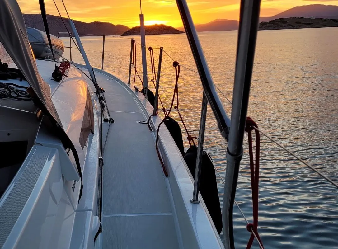 Deck of Loleta, a Jeanneau Sun Odyssey 440 sailboat at Municipal Unit of Lefkada, Greece