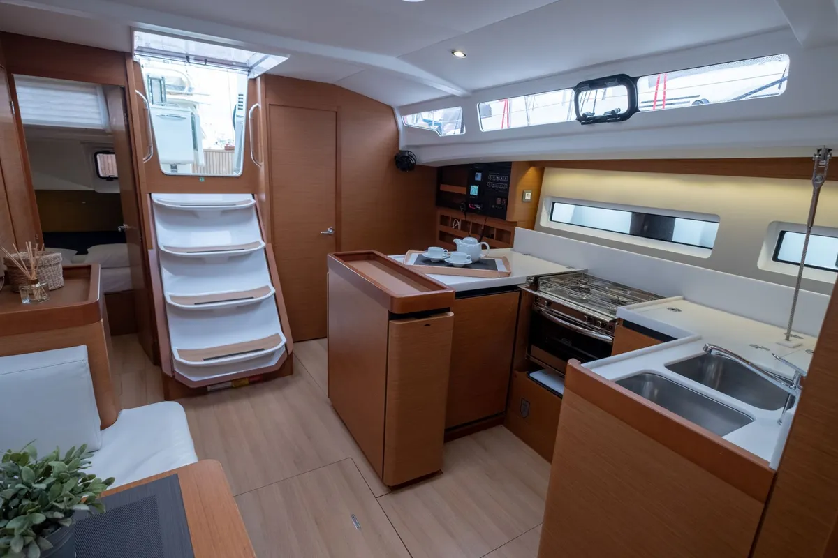 Galley of Loleta, a Jeanneau Sun Odyssey 440 sailboat at Municipal Unit of Lefkada, Greece