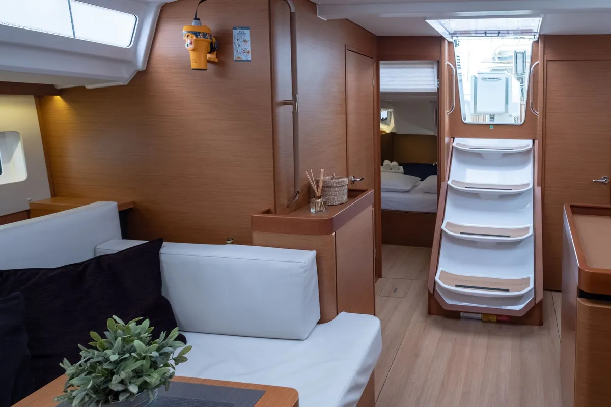 Salon of Loleta, a Jeanneau Sun Odyssey 440 sailboat at Municipal Unit of Lefkada, Greece