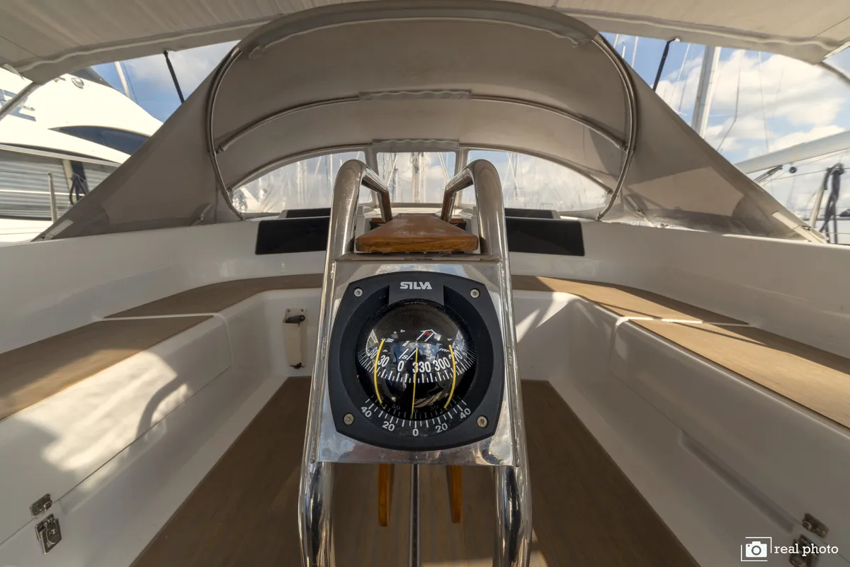 Cockpit of Bea, a Hanse 458 sailboat at Puntone di Scarlino, Italy