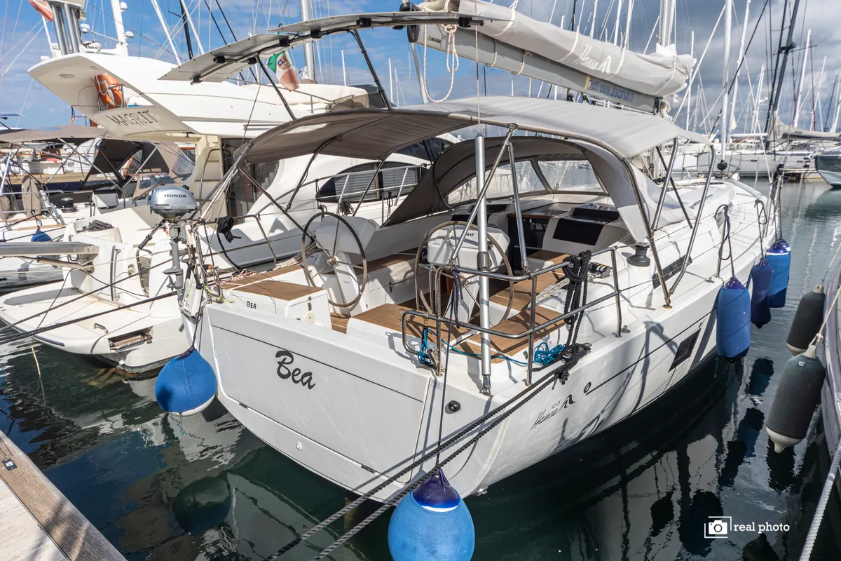 Exterior view of Bea, a Hanse 458 sailboat at Puntone di Scarlino, Italy