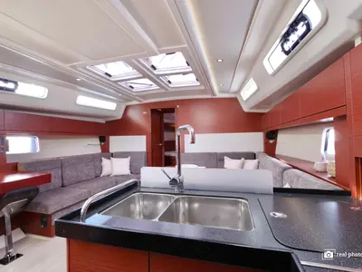 Galley of Bea, a Hanse 458 sailboat at Puntone di Scarlino, Italy