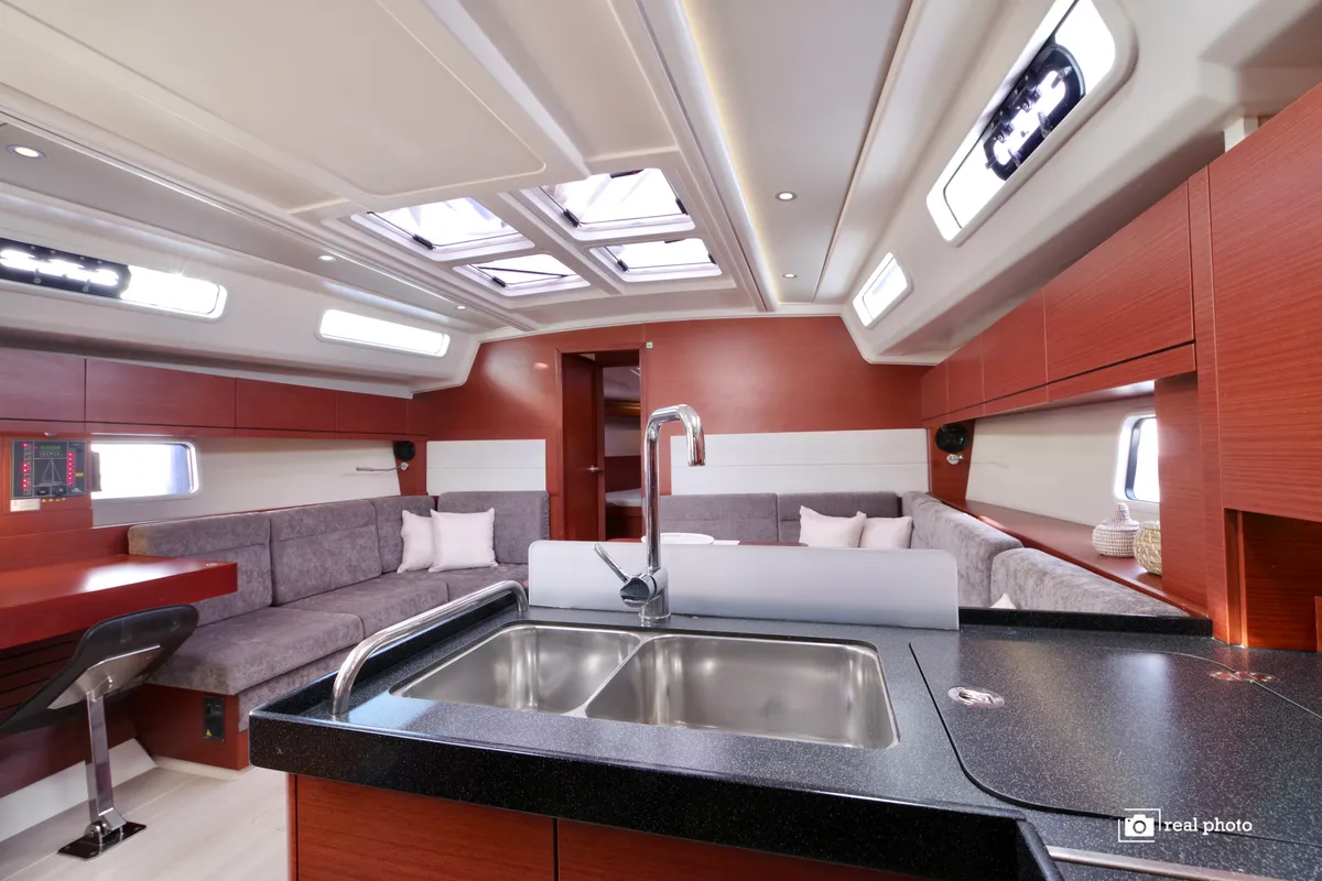 Galley of Bea, a Hanse 458 sailboat at Puntone di Scarlino, Italy