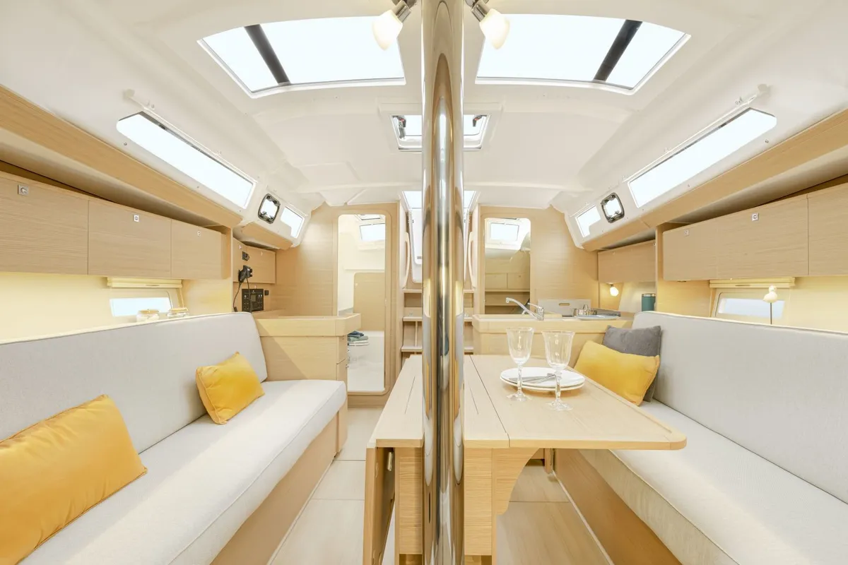 Salon of Alqamar, a Dufour 360 Grand Large sailboat at Cagliari, Italy