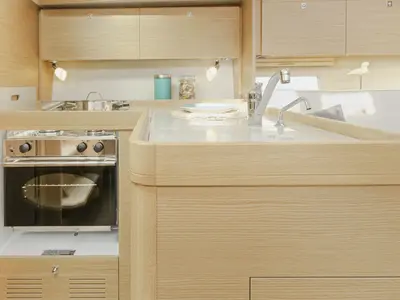 Galley of Alqamar, a Dufour 360 Grand Large sailboat at Cagliari, Italy