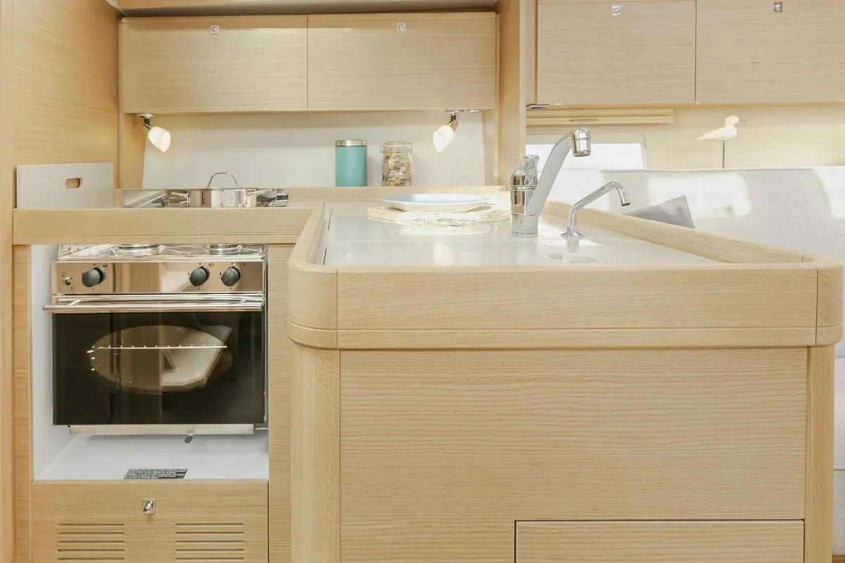 Galley of Alqamar, a Dufour 360 Grand Large sailboat at Cagliari, Italy