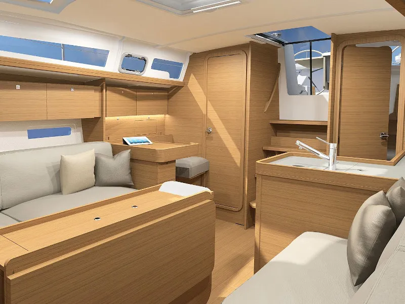 Salon of Alqamar, a Dufour 360 Grand Large sailboat at Cagliari, Italy