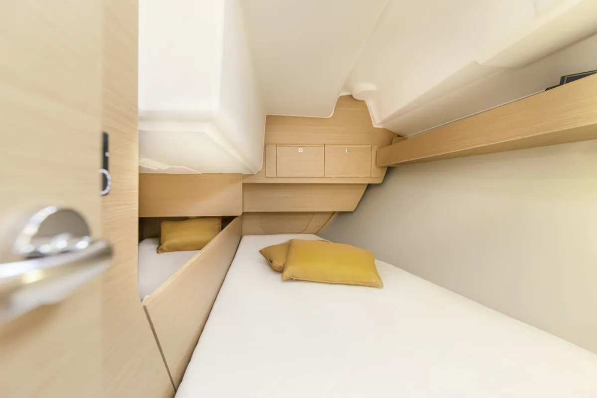 Cabin on Alqamar, a Dufour 360 Grand Large sailboat at Cagliari, Italy