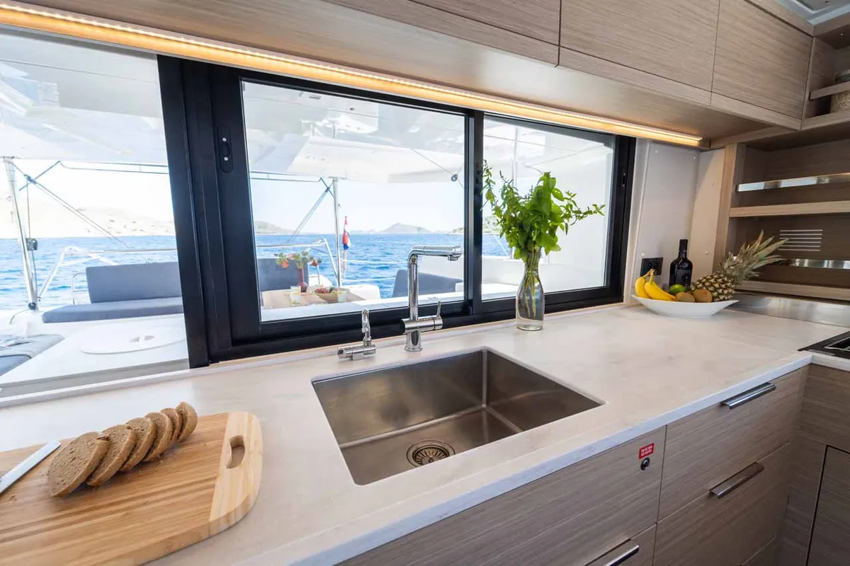 Galley of Mare Luna, a Lagoon 46 catamaran at Grad Šibenik, Croatia