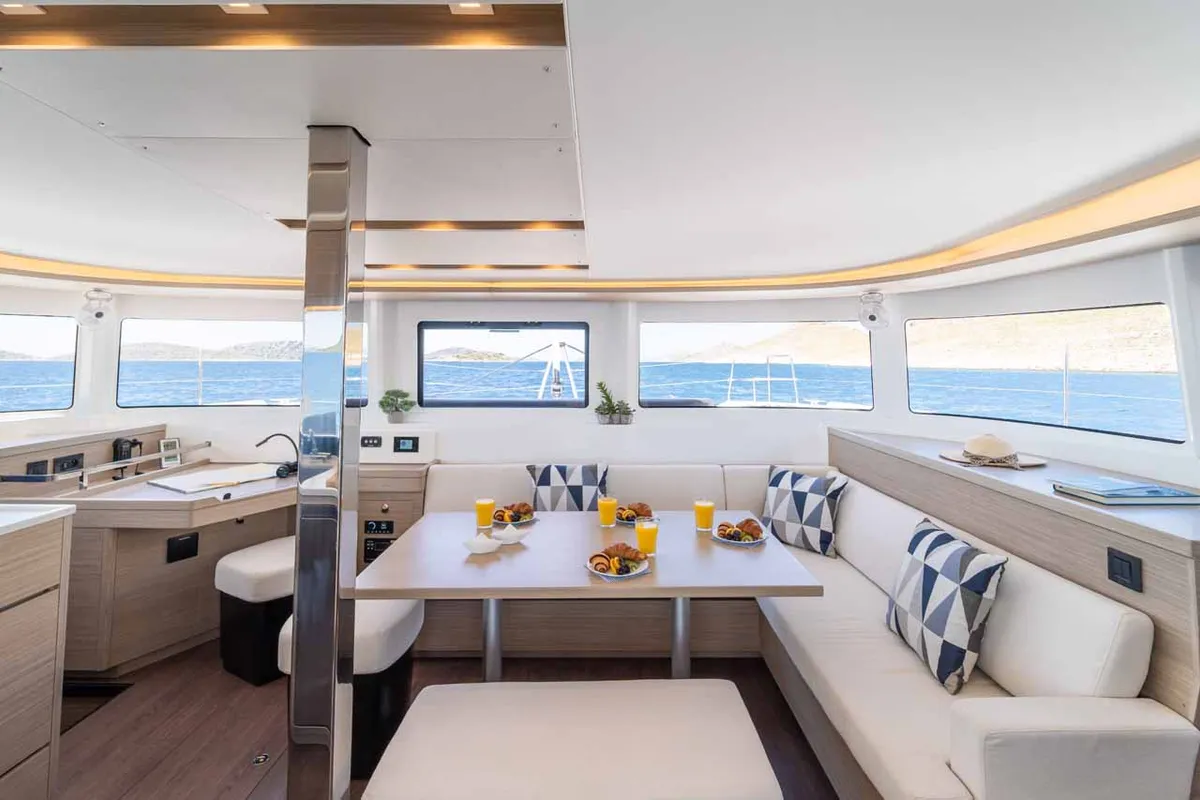 Salon of Mare Luna, a Lagoon 46 catamaran at Grad Šibenik, Croatia