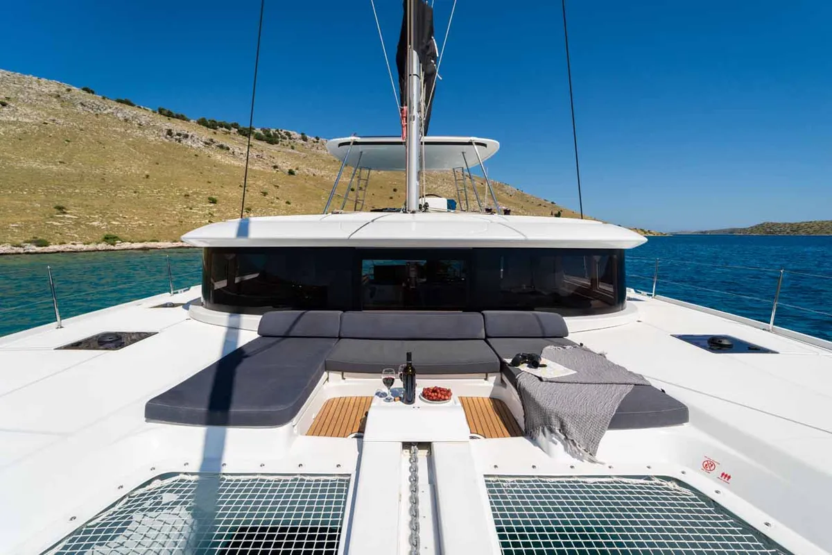 Deck of Mare Luna, a Lagoon 46 catamaran at Grad Šibenik, Croatia