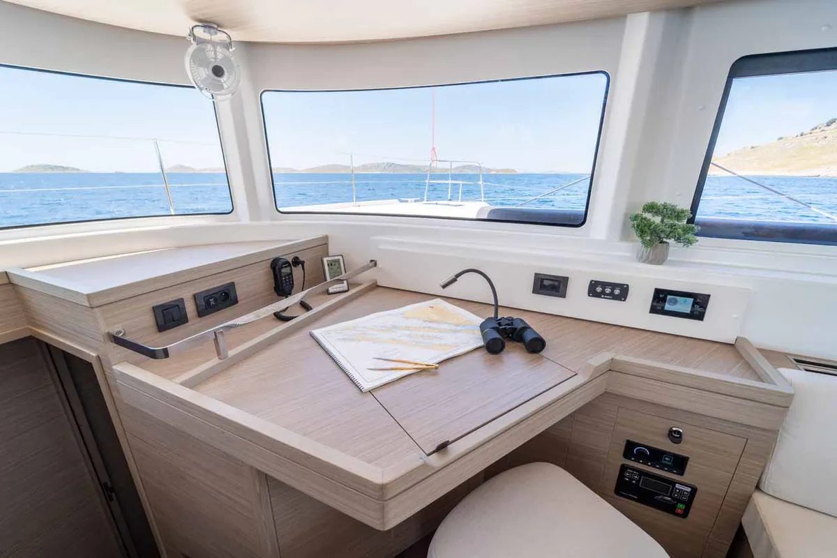Cockpit of Mare Luna, a Lagoon 46 catamaran at Grad Šibenik, Croatia