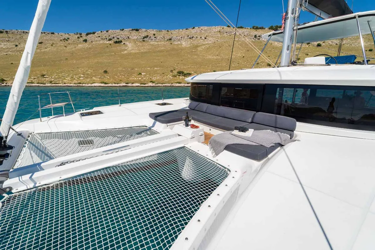Deck of Mare Luna, a Lagoon 46 catamaran at Grad Šibenik, Croatia