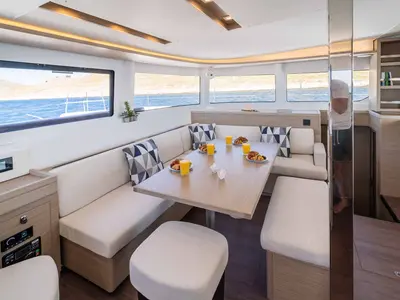 Salon of Mare Luna, a Lagoon 46 catamaran at Grad Šibenik, Croatia