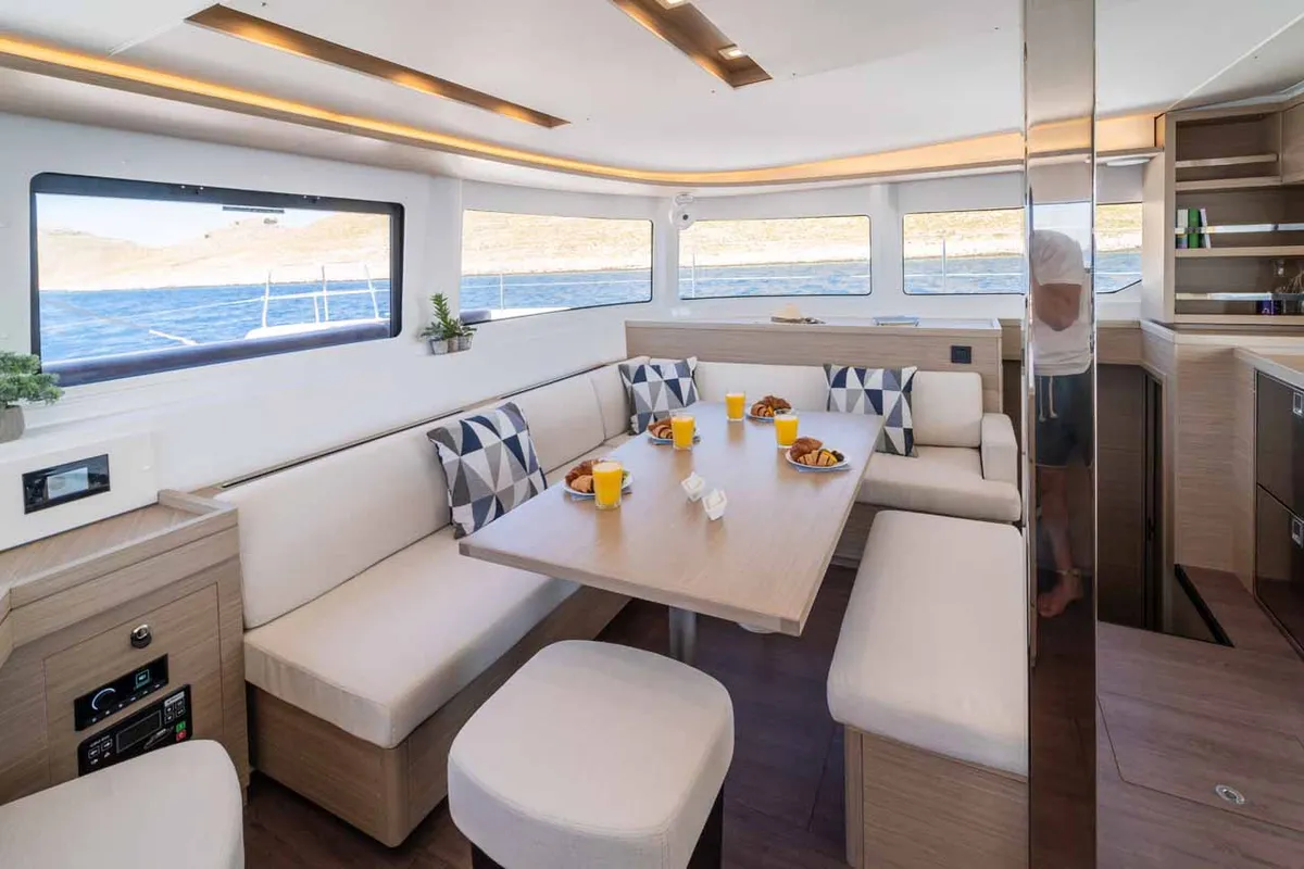 Salon of Mare Luna, a Lagoon 46 catamaran at Grad Šibenik, Croatia
