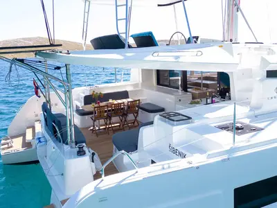 Cockpit of Mare Luna, a Lagoon 46 catamaran at Grad Šibenik, Croatia