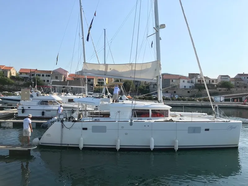 Exterior view of MAJESTIC, a Lagoon 450 catamaran at Grad Šibenik, Croatia