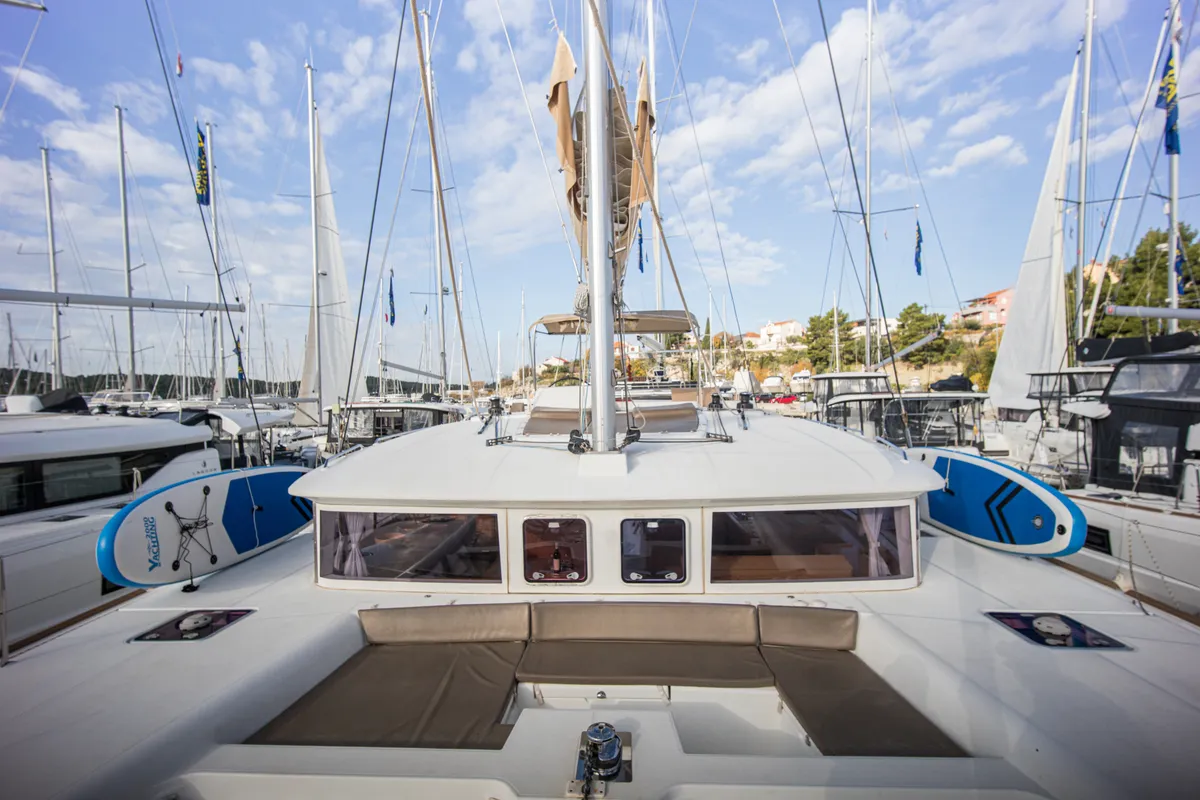 Deck of MAJESTIC, a Lagoon 450 catamaran at Grad Šibenik, Croatia
