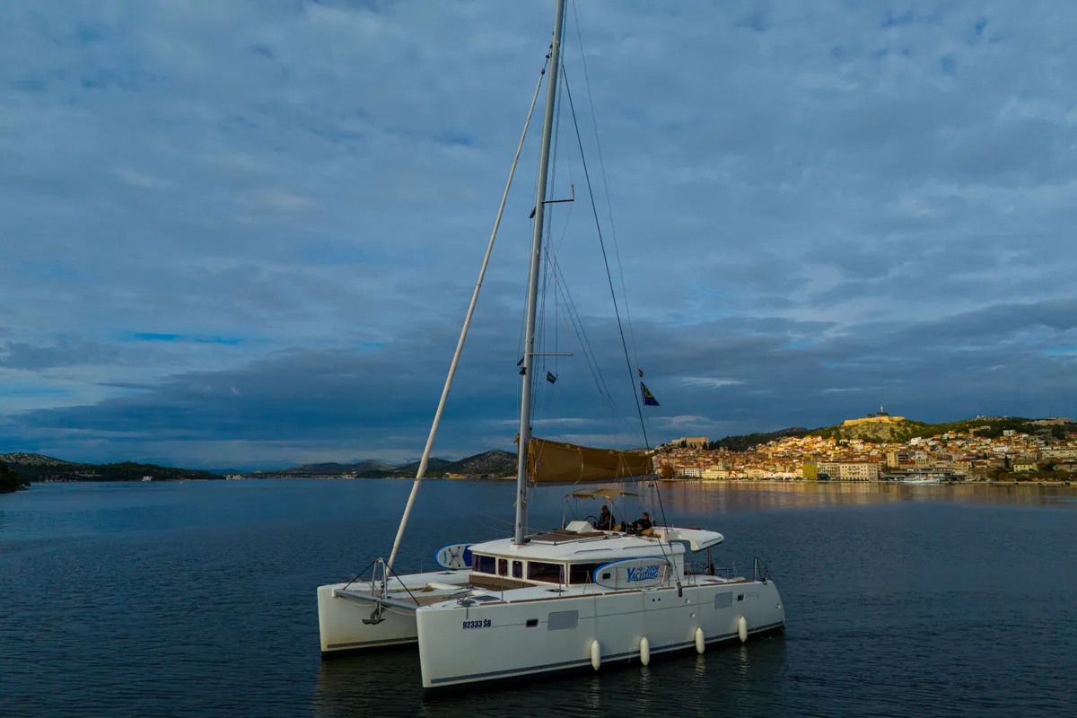 Exterior view of MAJESTIC, a Lagoon 450 catamaran at Grad Šibenik, Croatia