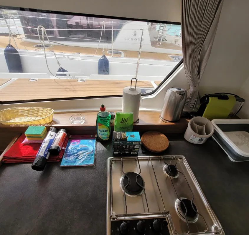 Galley of Best Q, a Lagoon 42 catamaran at Roche Caiman, Seychelles