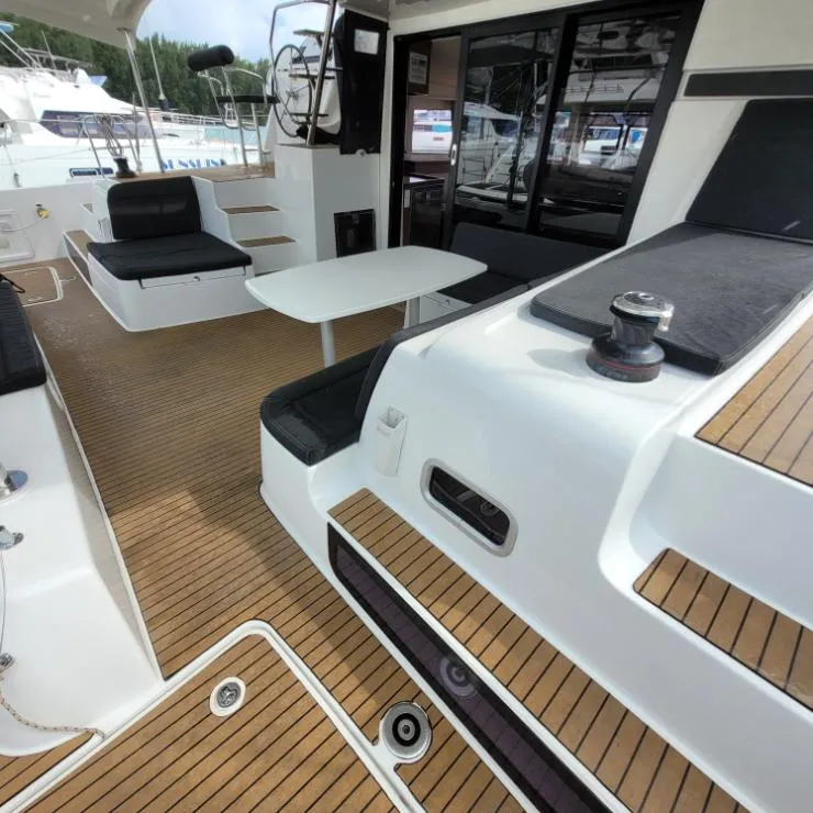 Deck of Best Q, a Lagoon 42 catamaran at Roche Caiman, Seychelles