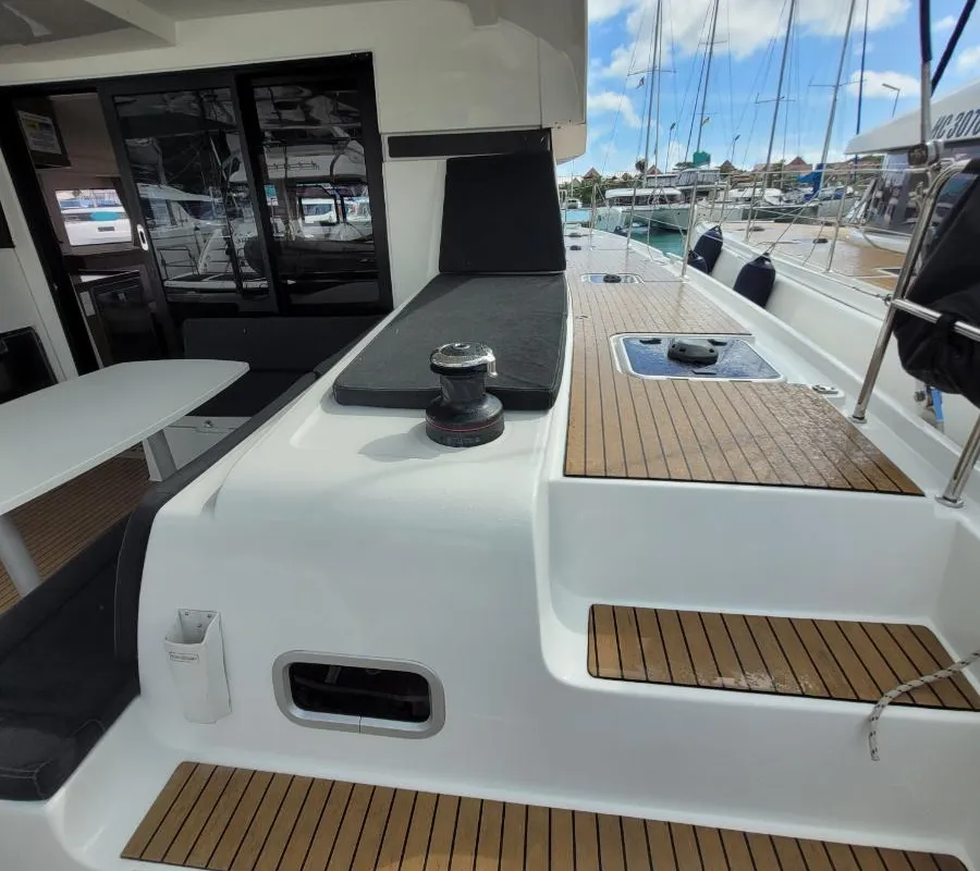 Deck of Best Q, a Lagoon 42 catamaran at Roche Caiman, Seychelles
